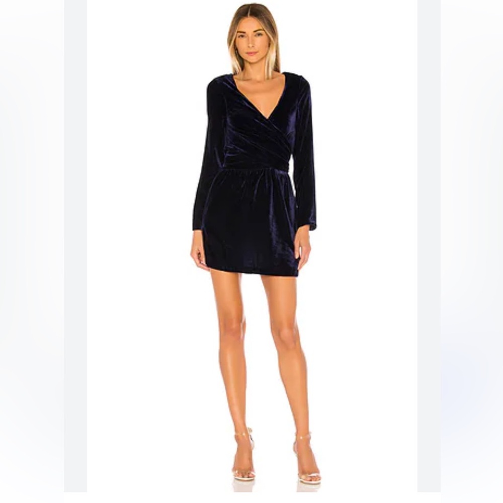 Lacademie the Evonna mini dress blue velvet wrap front size s nwt